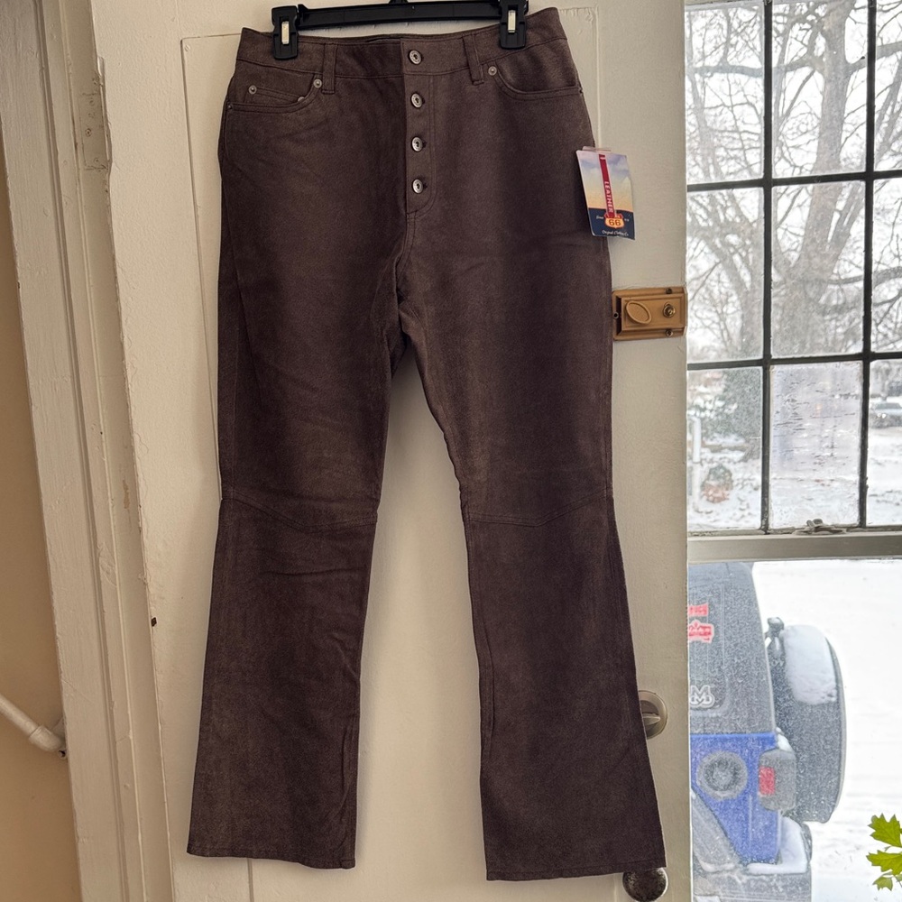 Brown, distressed, leather pants